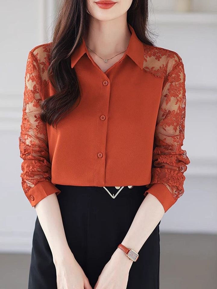 Lace Loose Lapel Chiffon Shirt