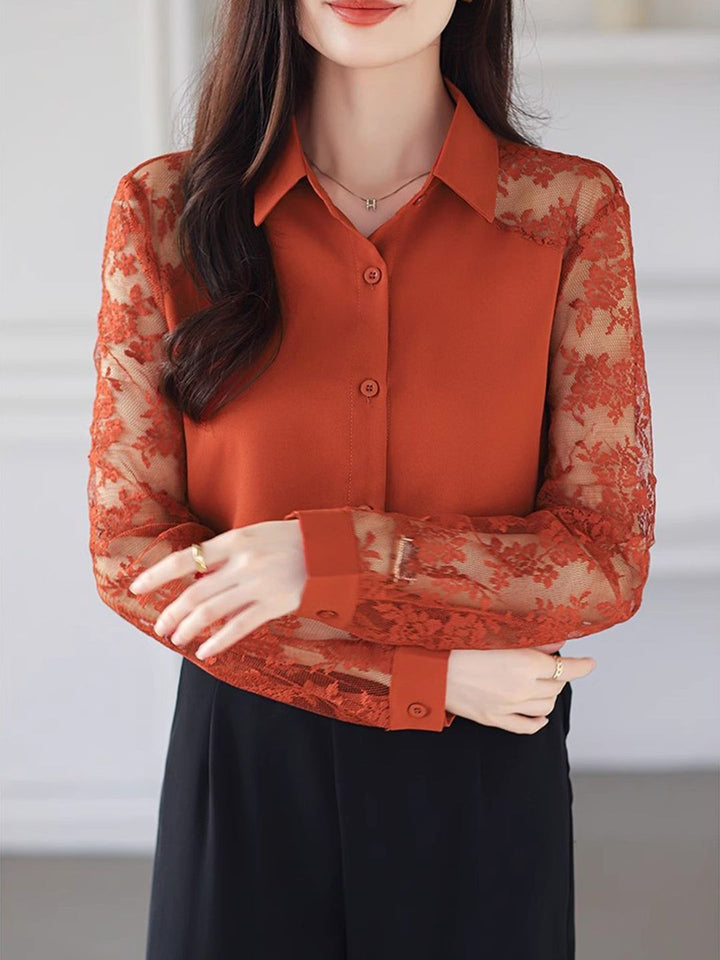 Lace Loose Lapel Chiffon Shirt