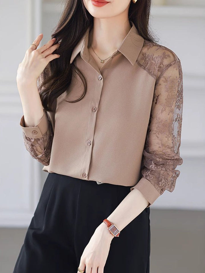 Lace Loose Lapel Chiffon Shirt