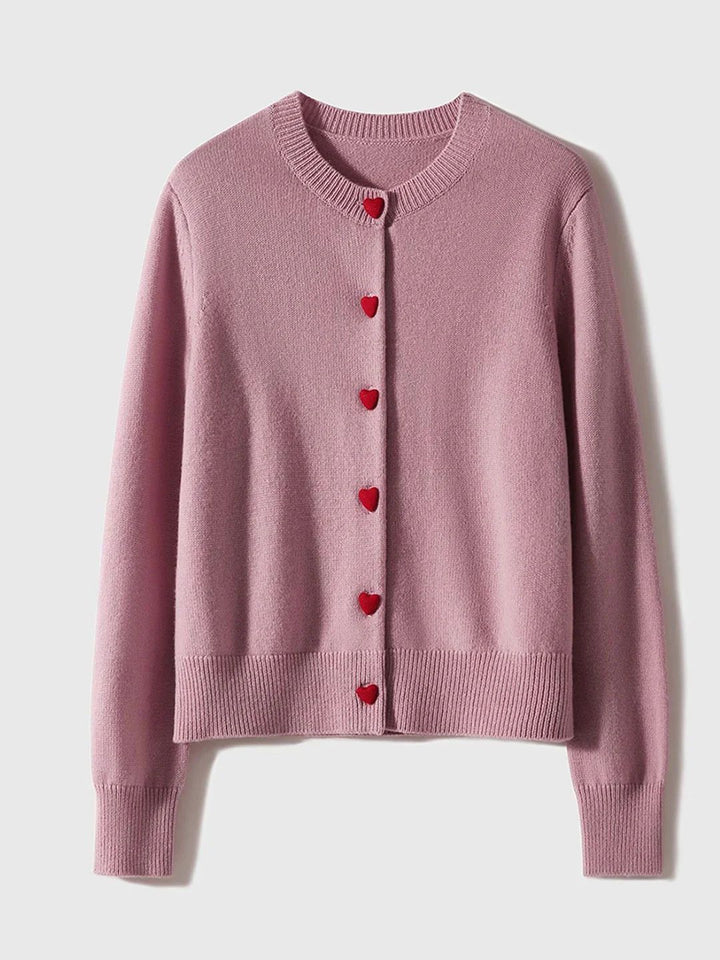 Elegant Crew Neck Heart Button Knitted Cardigan