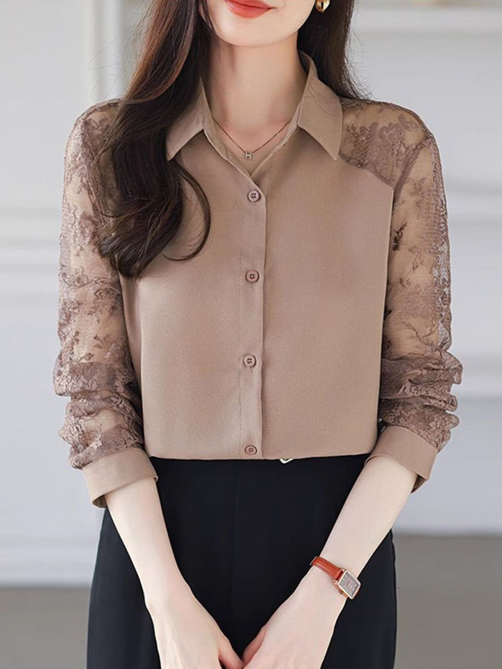 Lace Loose Lapel Chiffon Shirt