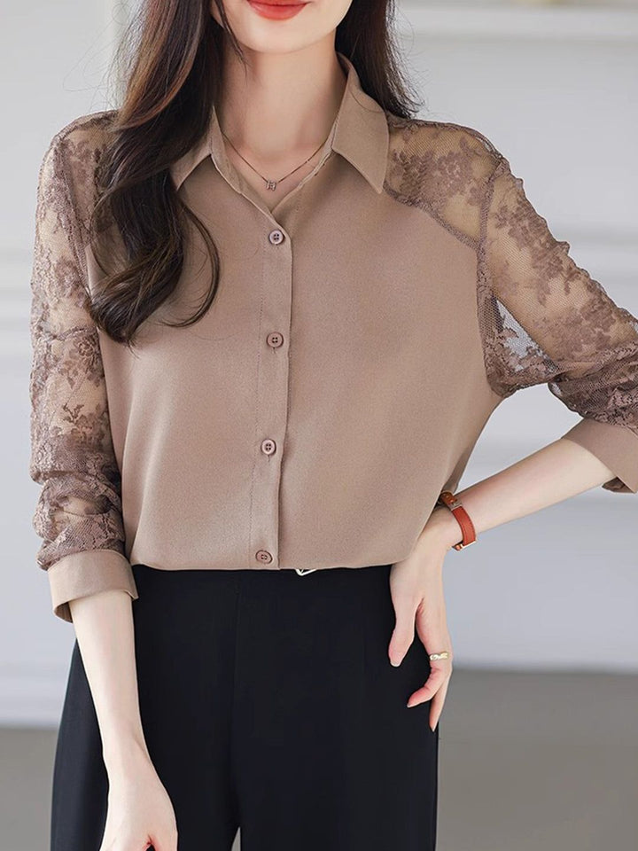 Lace Loose Lapel Chiffon Shirt