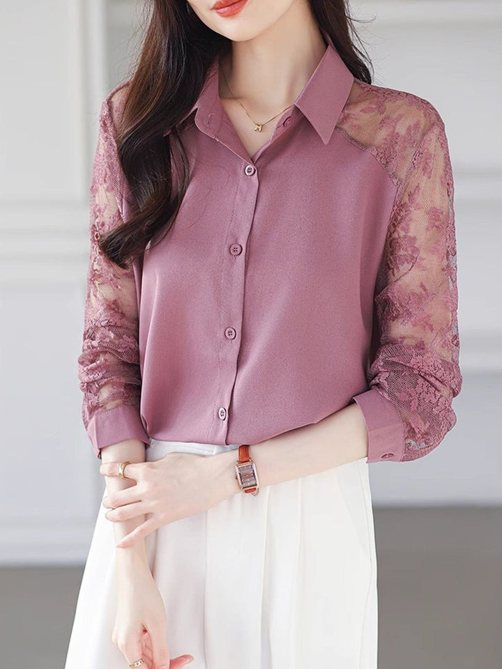 Lace Loose Lapel Chiffon Shirt