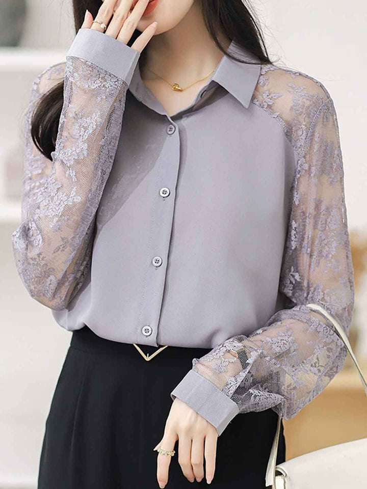 Lace Loose Lapel Chiffon Shirt