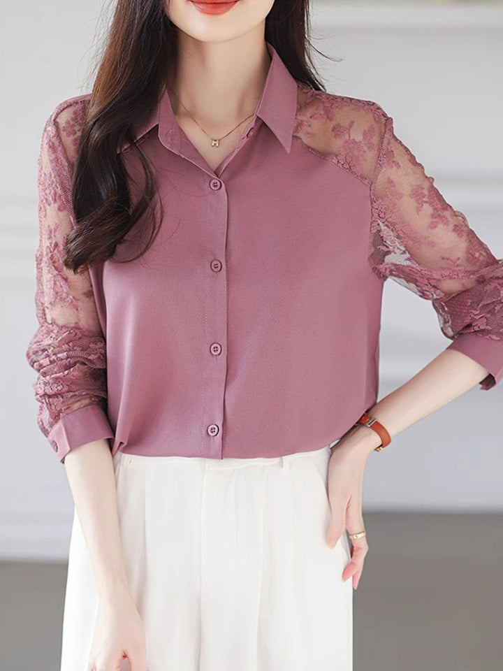 Lace Loose Lapel Chiffon Shirt