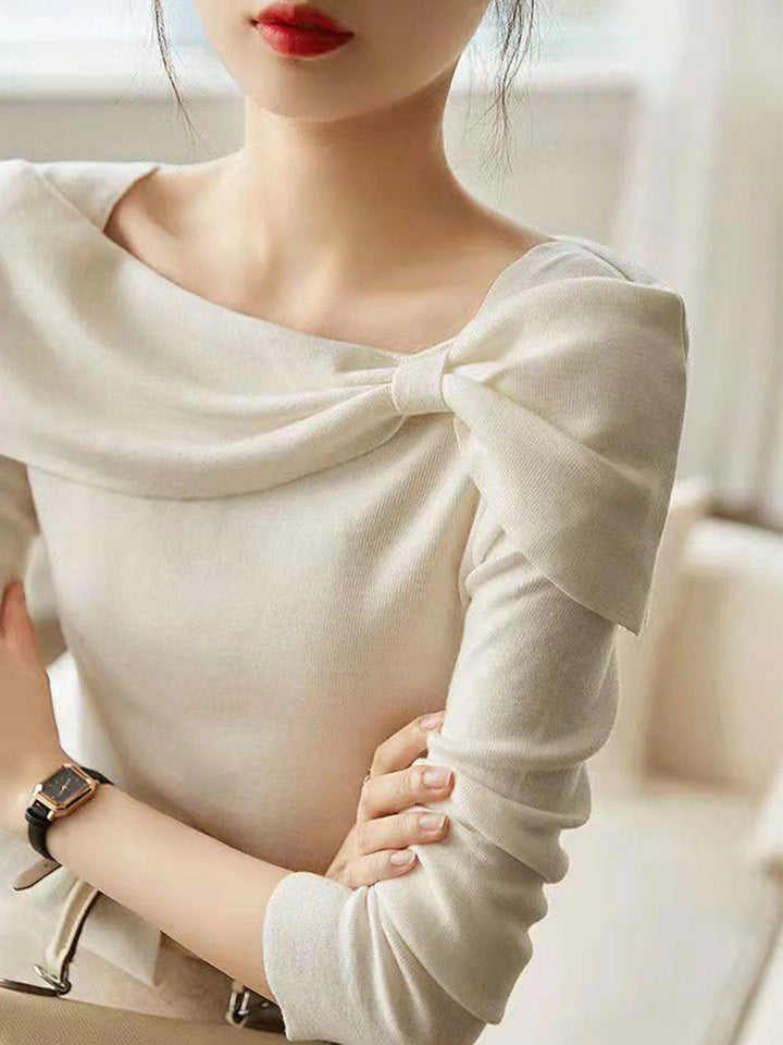 Bow Knitted Sweater - Blue