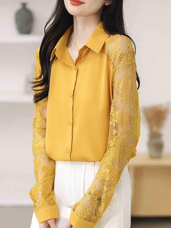 Lace Loose Lapel Chiffon Shirt