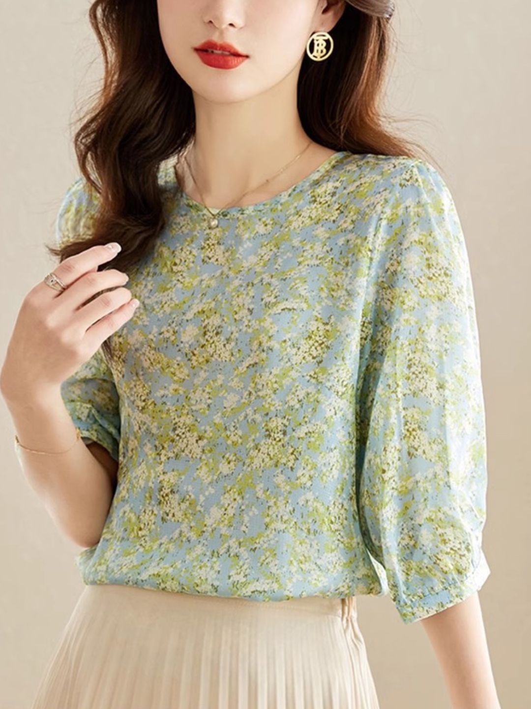 Floral Chiffon Shirt - Green