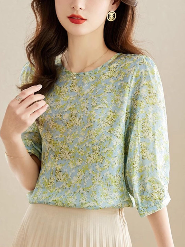 Floral Chiffon Shirt - Green