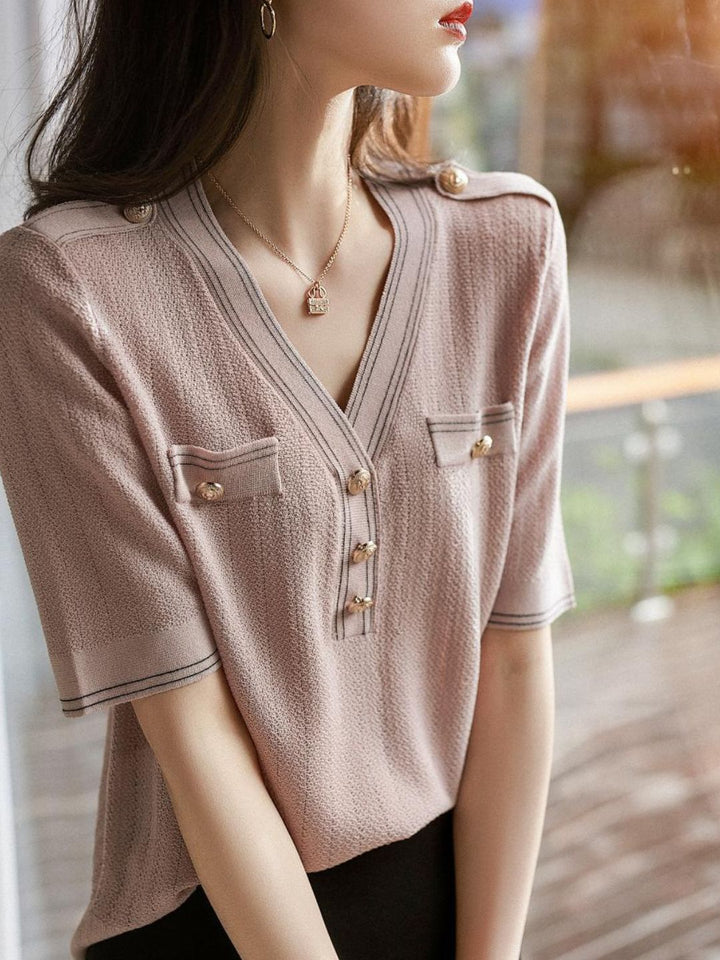 Retro V-Neck Knitted Thin Top