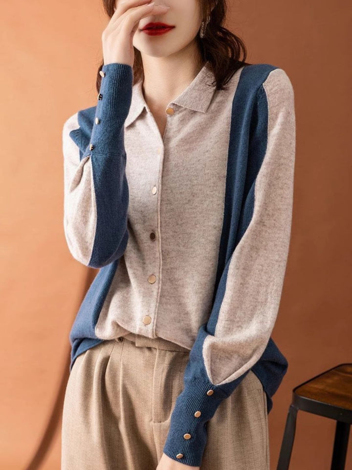 Fashion Lapel Contrast Color Sweater
