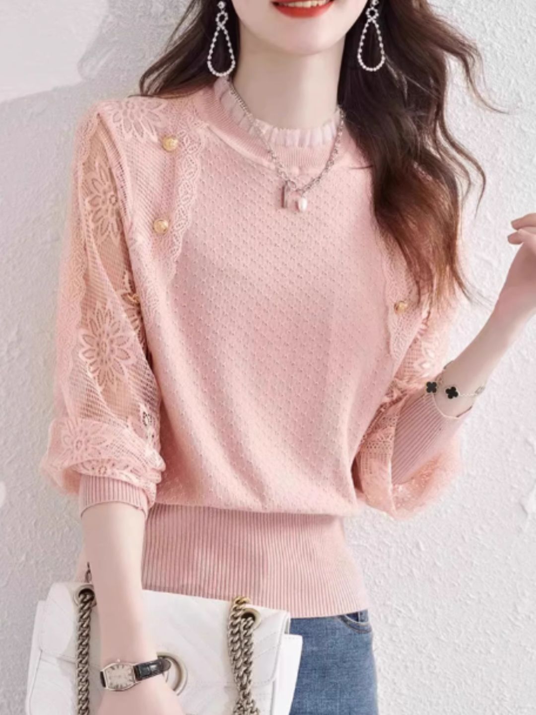 Chic Thin Lace Knitted Bottoming Sweater
