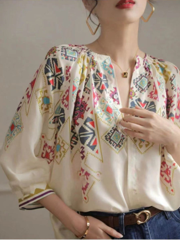 Chiffon Top Printed Mid Sleeve Shirt