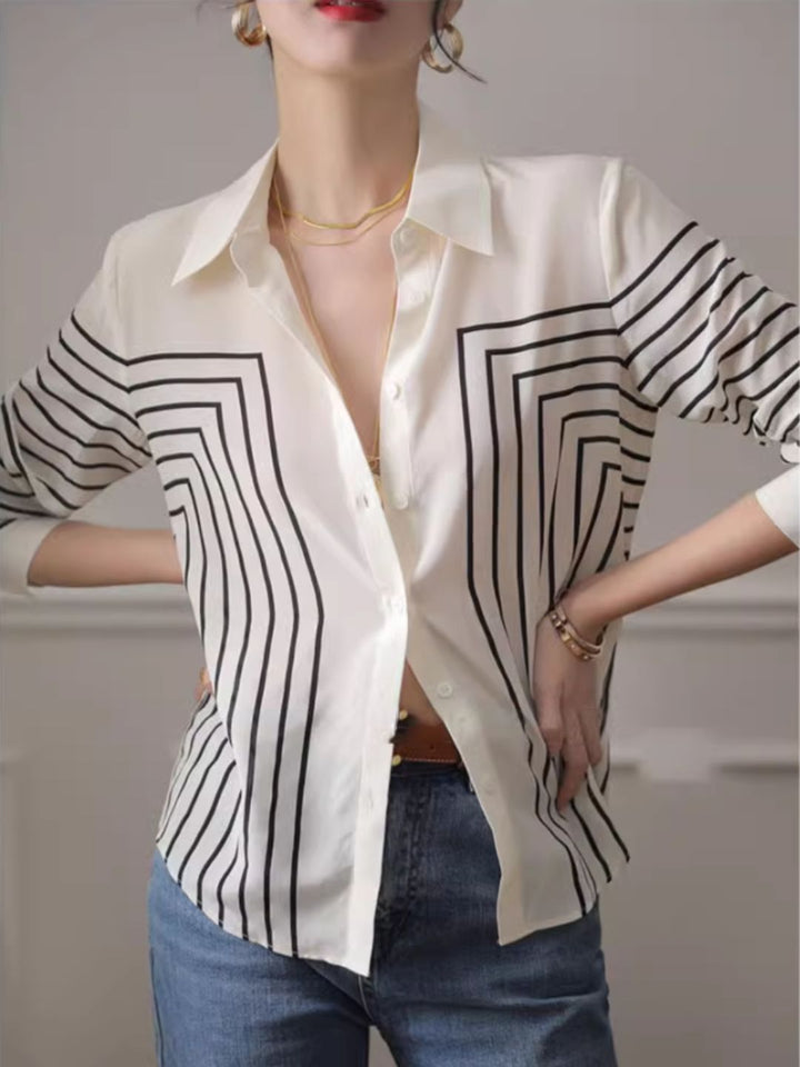 Temperament Striped Shirt Long Sleeve Top