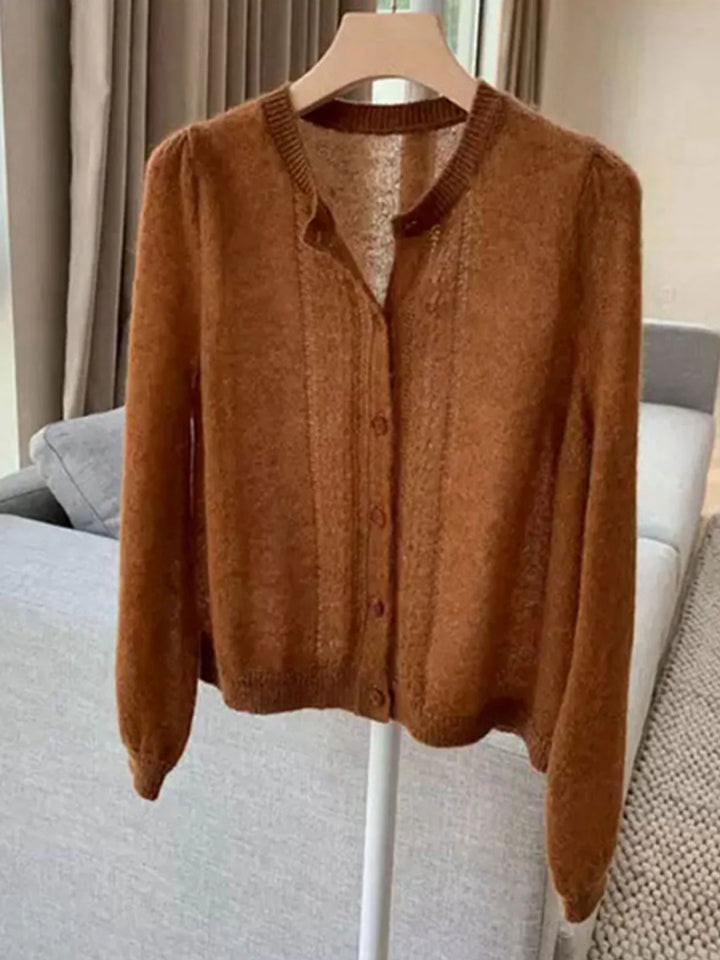 Retro Crew Neck Crochet Knitted Cardigan