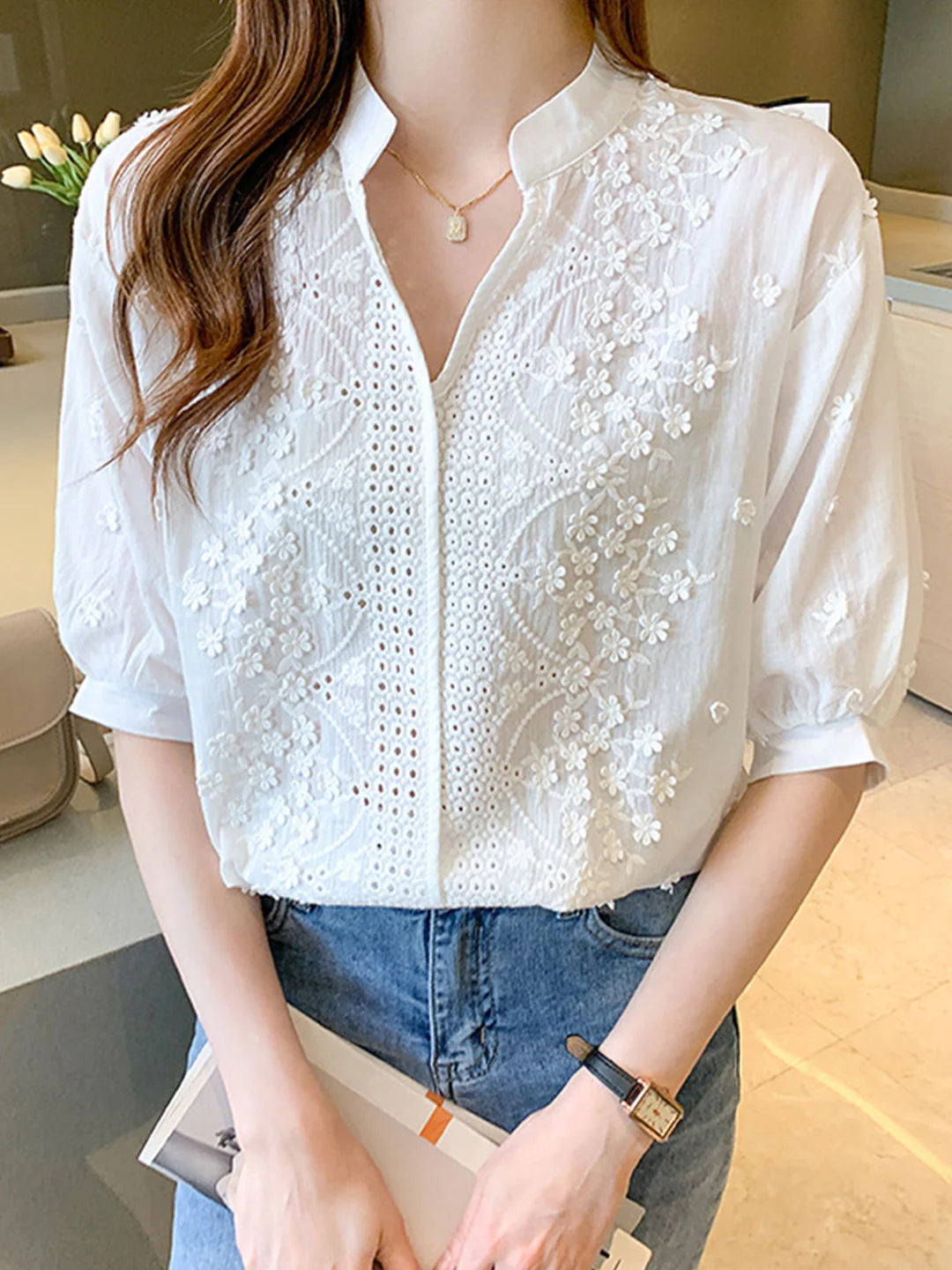Embroidered Jacquard Lace Shirt