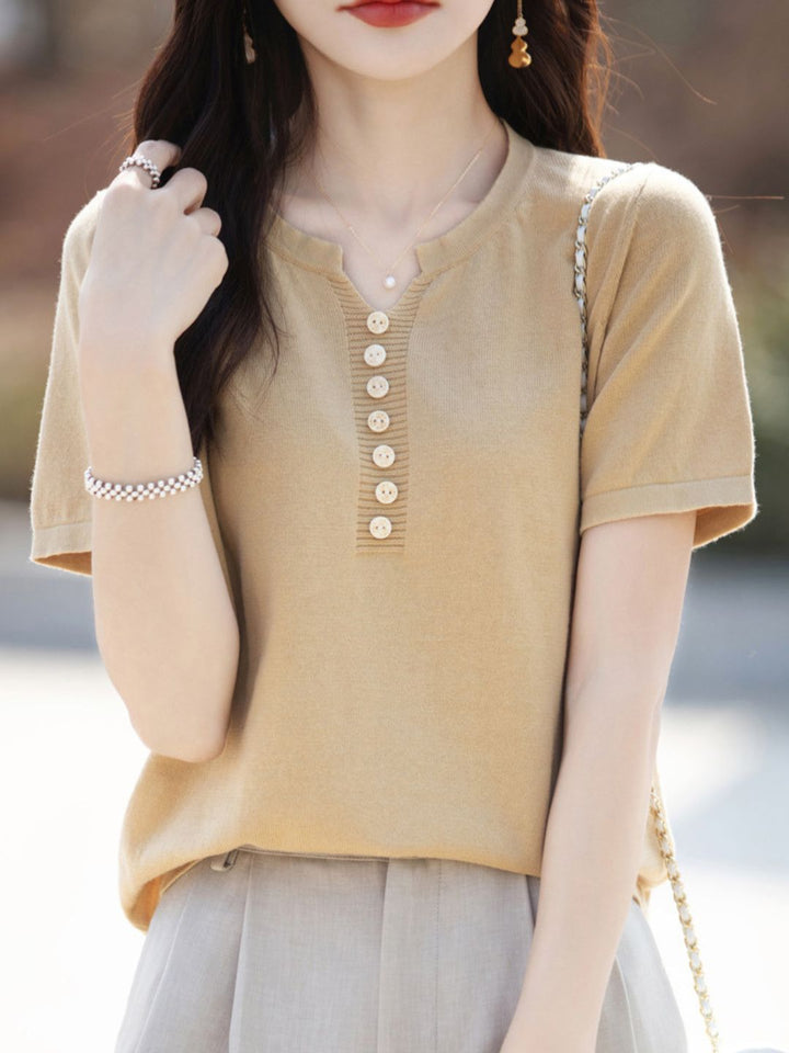 V-Neck Solid Color Loose Top