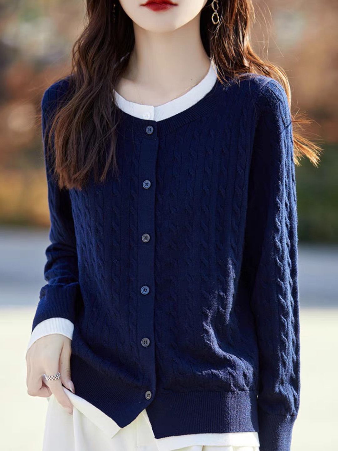 Loose Crew Neck  Splicing Top - Pink