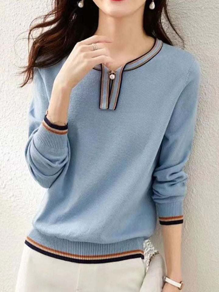 Classic Contrasting Color Knitted Pullover Top