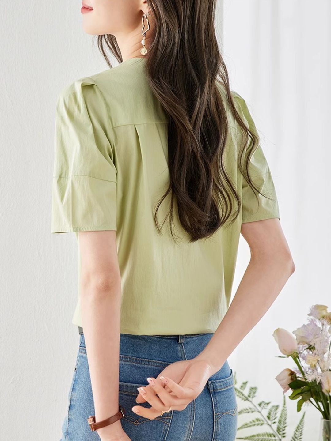 V-neck Puff Sleeves Elegant Shirt