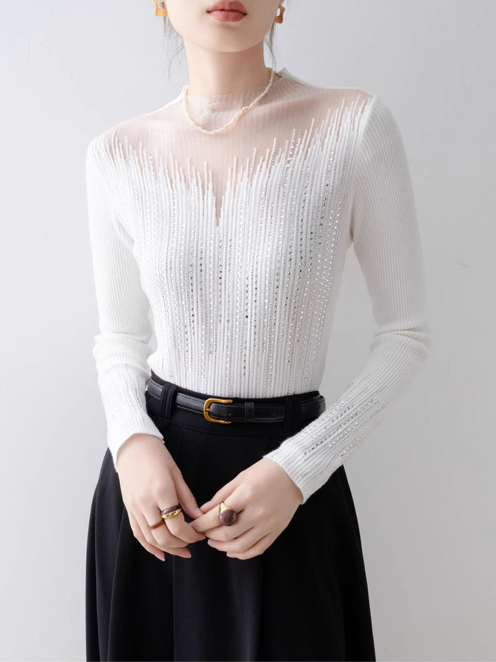White Half Turtleneck Mesh Top