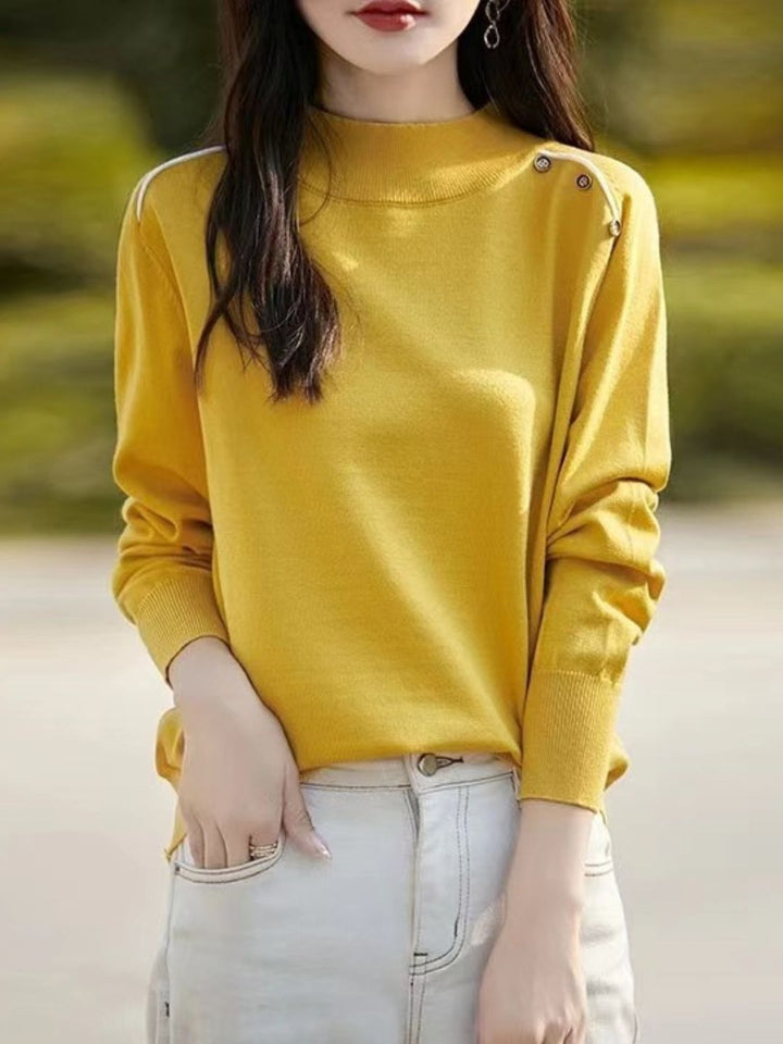 Classic Turtleneck Solid Color Knitted Sweater - Yellow