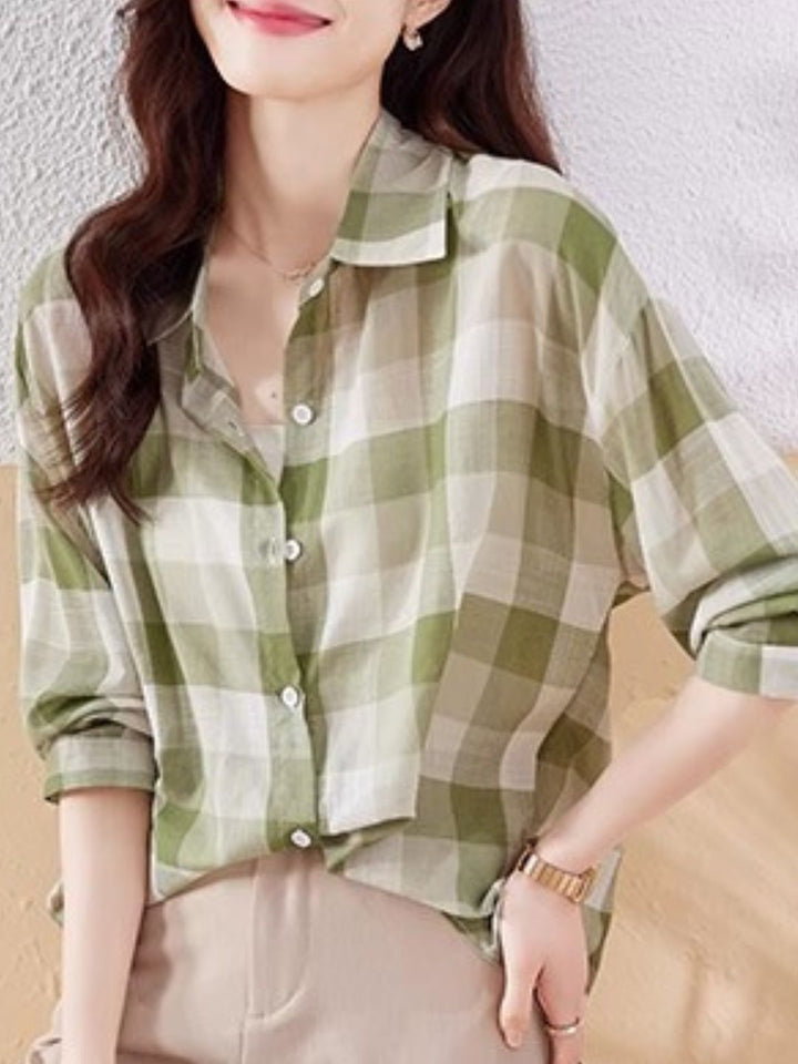 Plaid Chiffon Long Sleeve Shirt