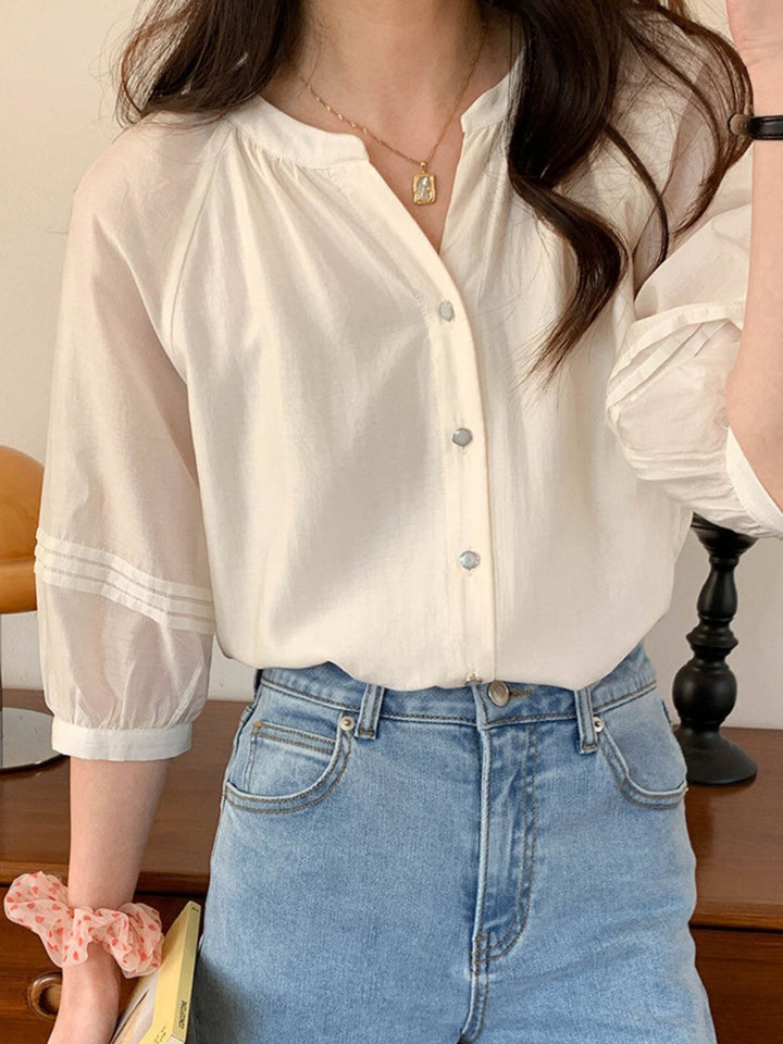 Casual V-Neck Pleated Top