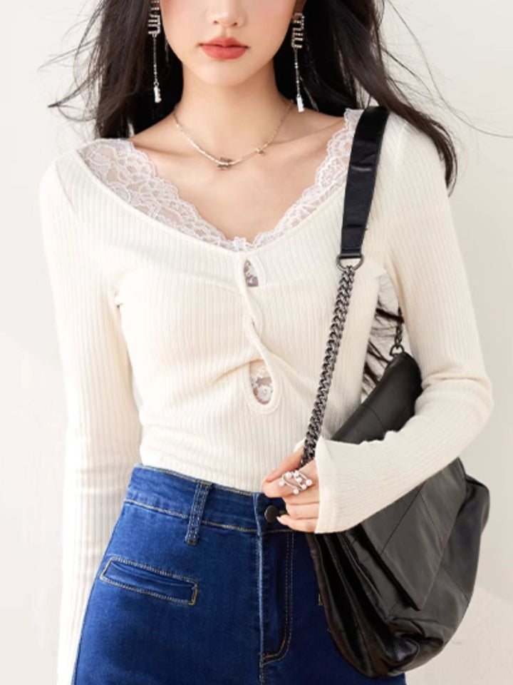 Lace Hollow Long Sleeve Top