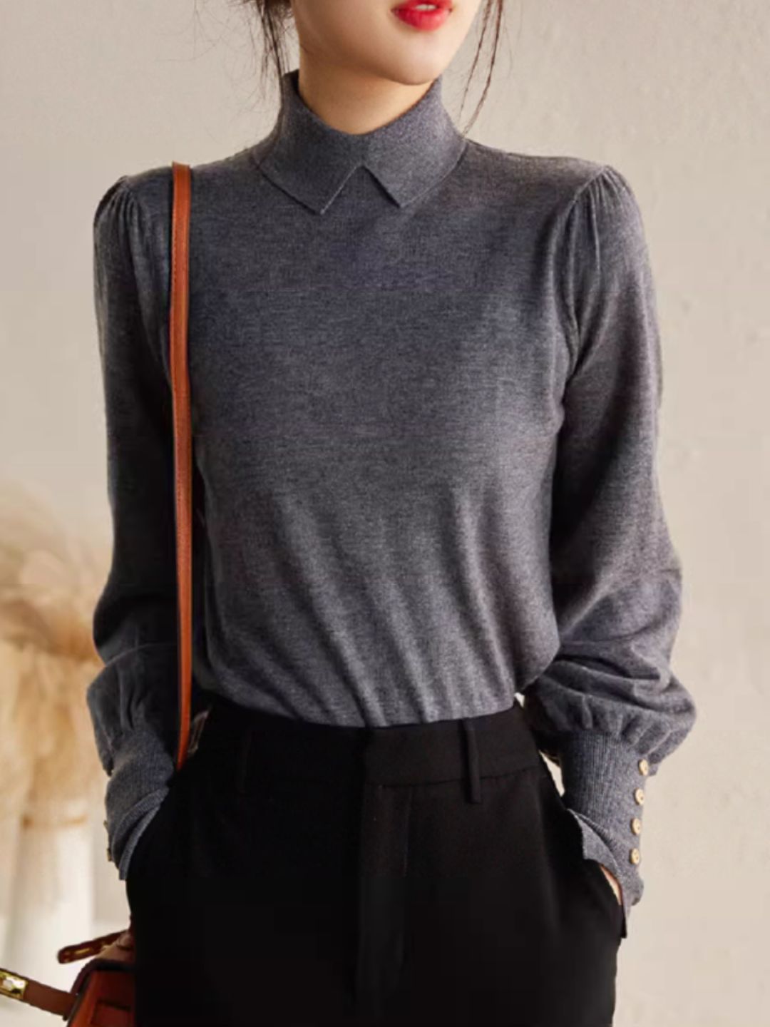 Vintage Turtleneck Knitted Sweater -Black