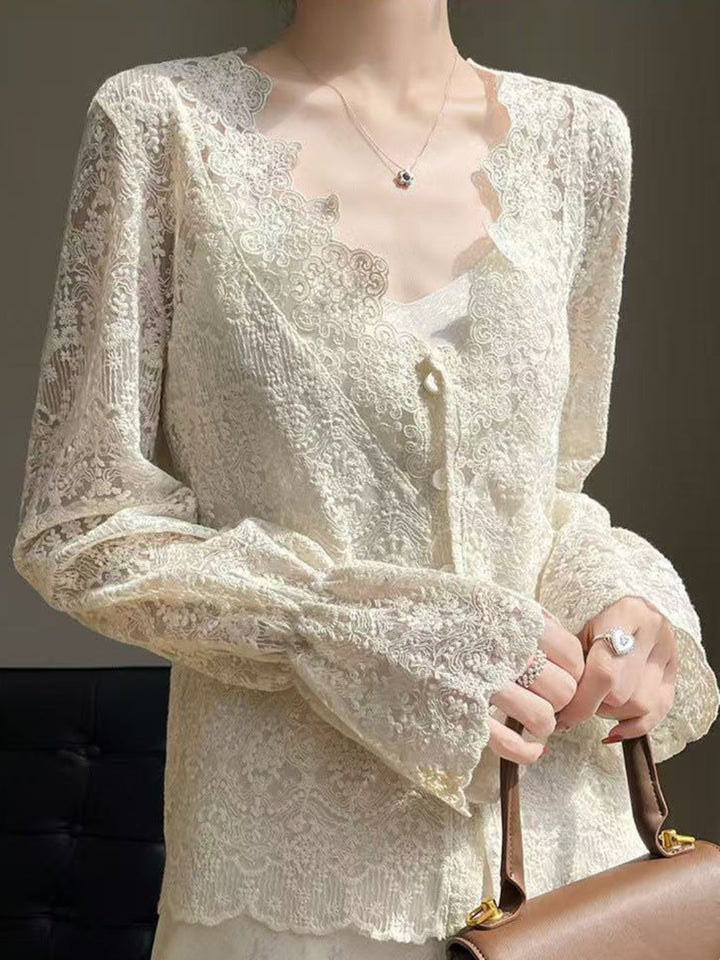 V-Neck Lace Hollow Top