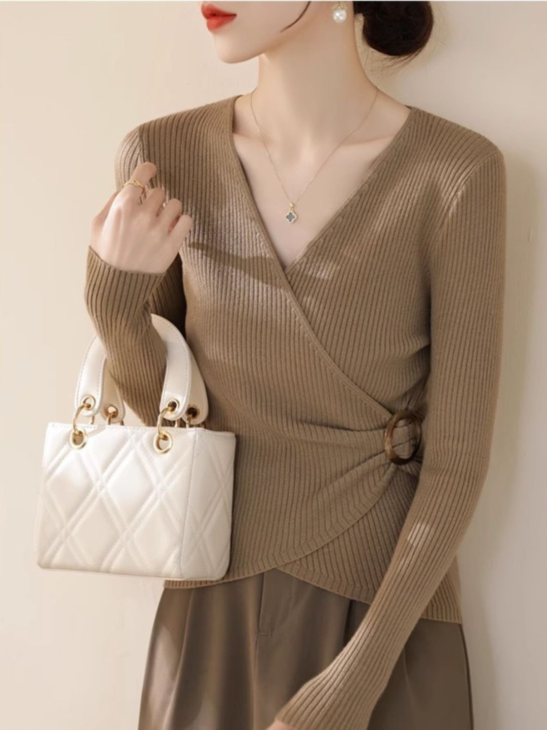 Classic V-Neck Solid Color Knitted Sweater