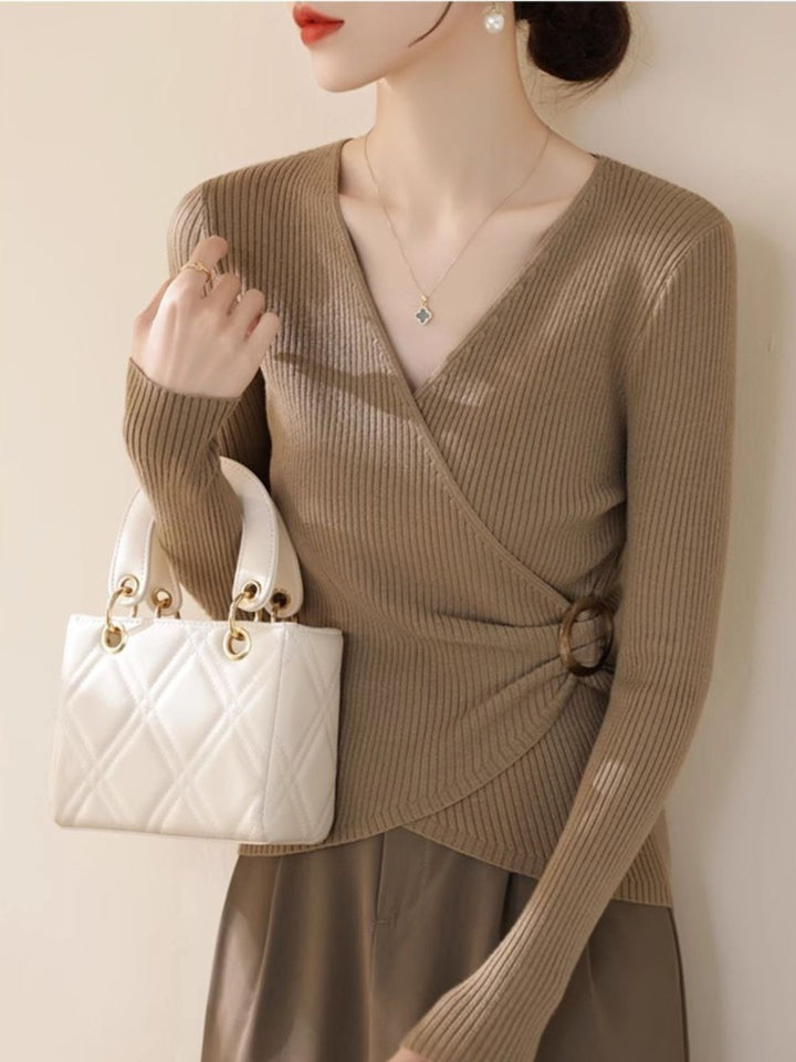 Classic V-Neck Solid Color Knitted Sweater