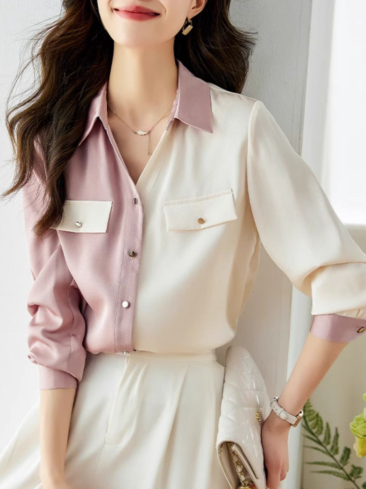 Versatile Contrast Color Shirt-Green