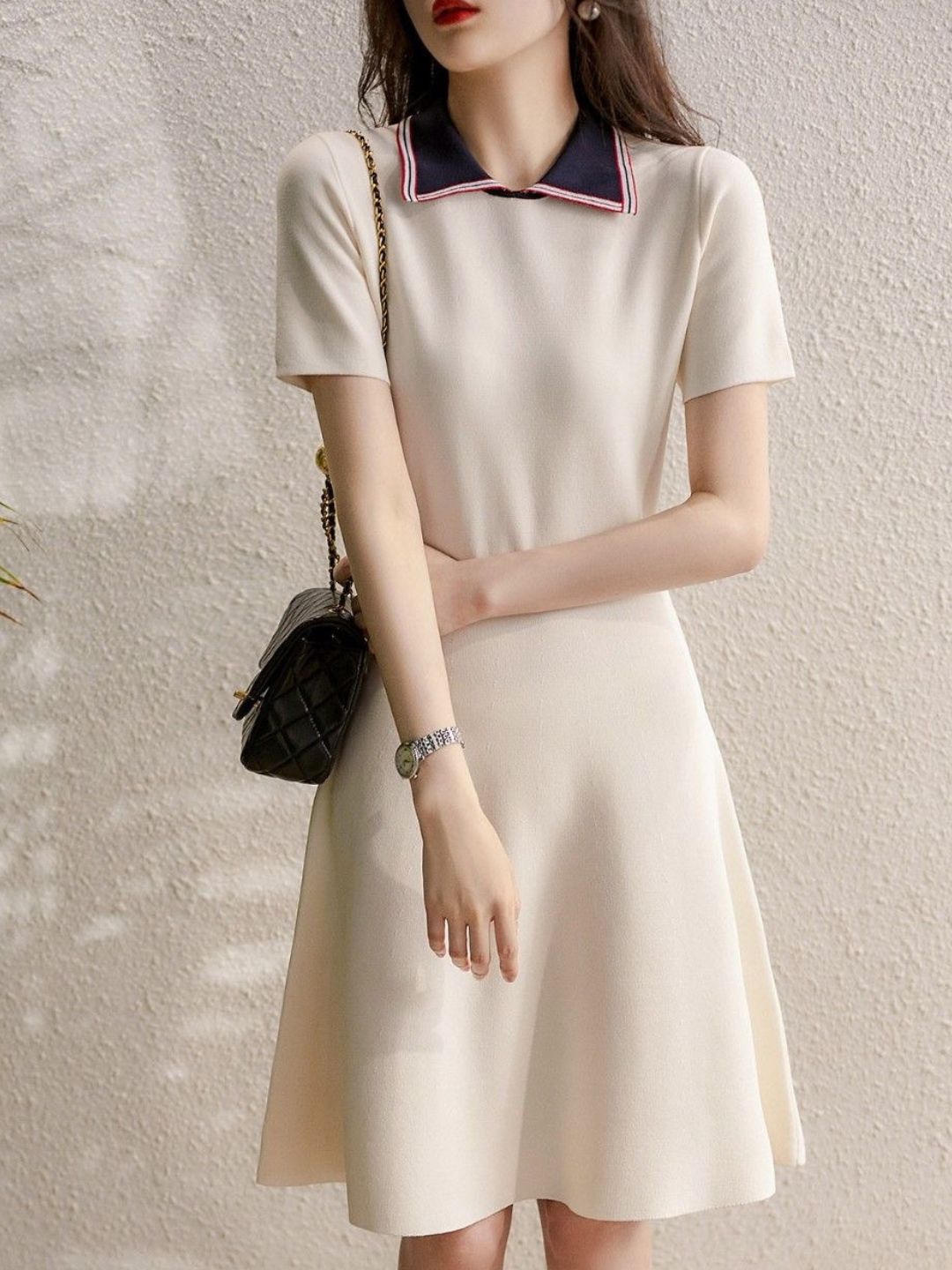 Polo Neck A-Line Knit Dress