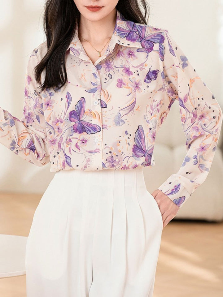 Loose-Fitting Lapel Printed Contrast Shirt