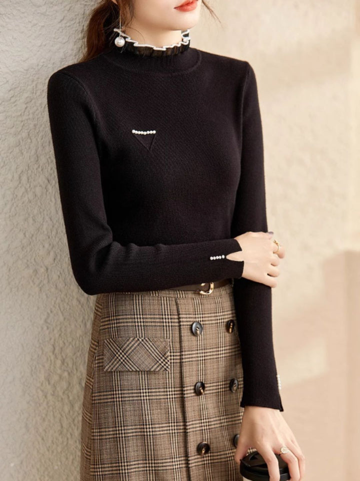 Solid Color Knitted Sweater - Red