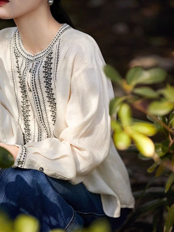 Classic Crew Neck Embroidered Shirt