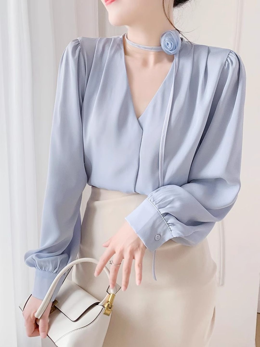 Gentle Style Rose Halter Neck Chiffon Shirt