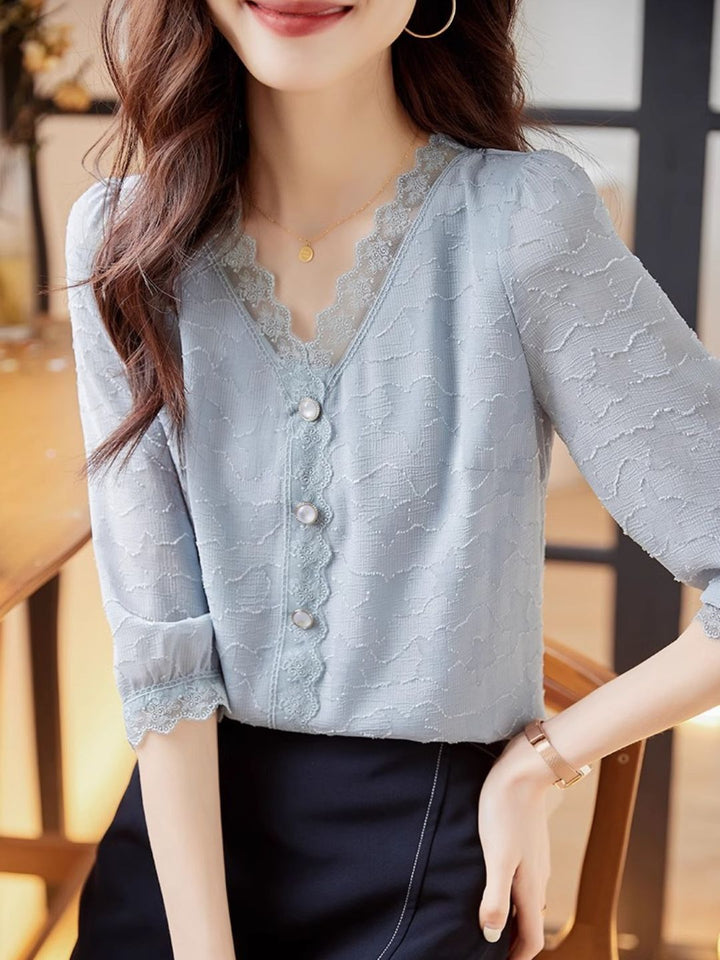 V-neck Lace Loose Top