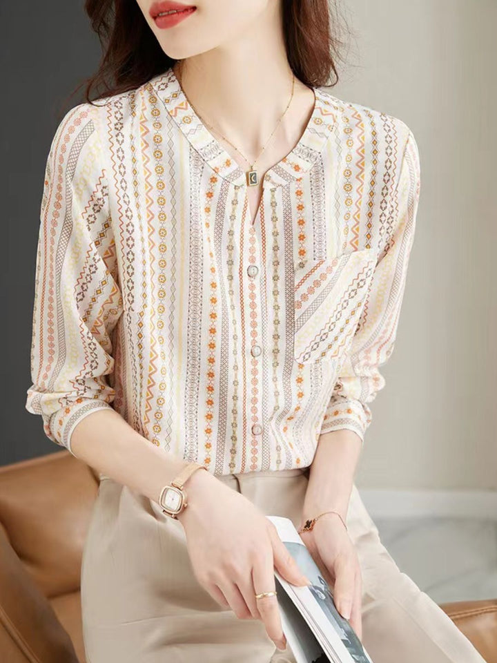 V-neck Print Chiffon Top