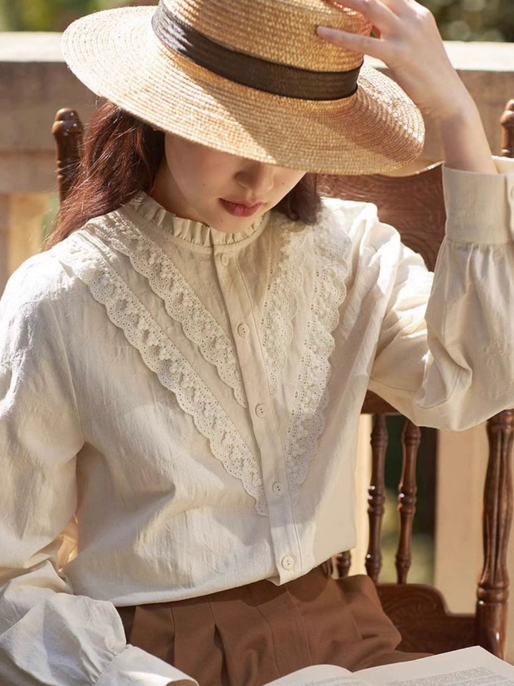 Stand Collar Lace Shirt