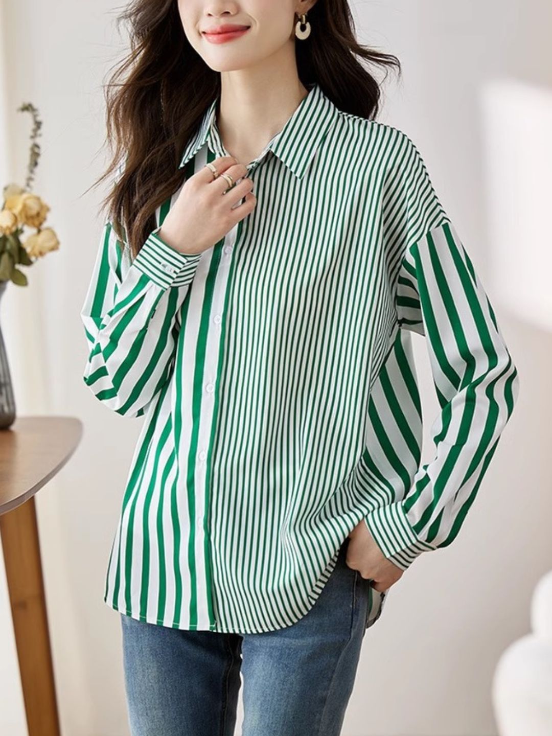 Polo Collar Striped Shirt