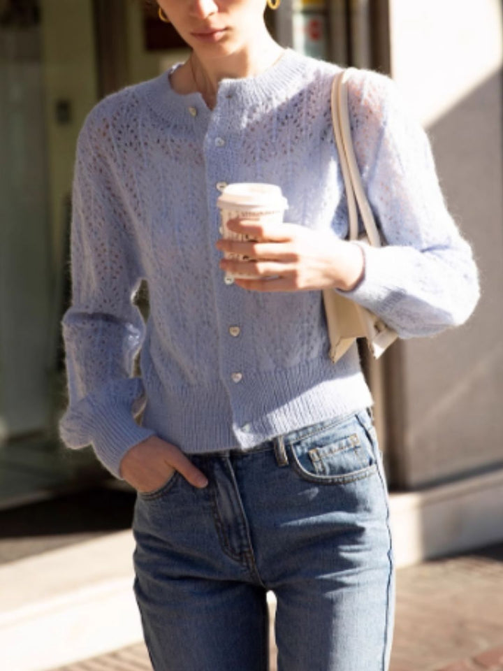 French Retro Hollow Sweater - Purple