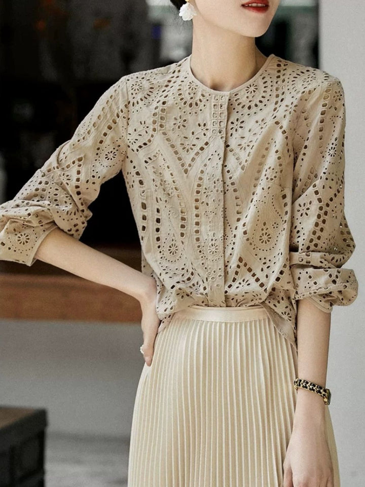 Round Neck Hollow Embroidery Shirt