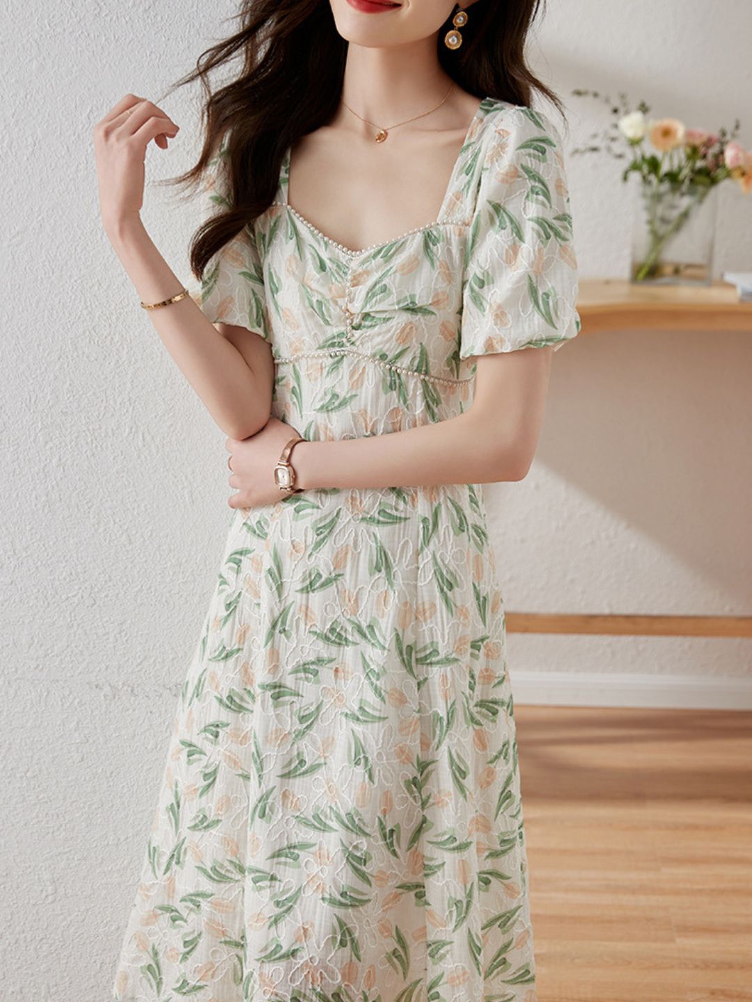 Square Neck Jacquard Dress