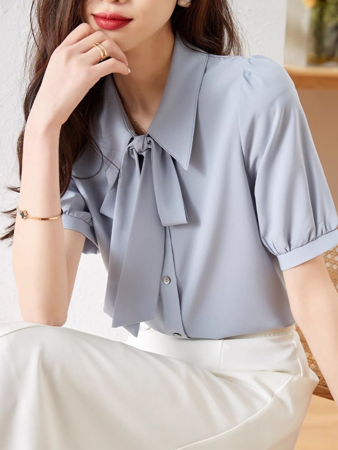 Classic Bow Chiffon Shirt - White