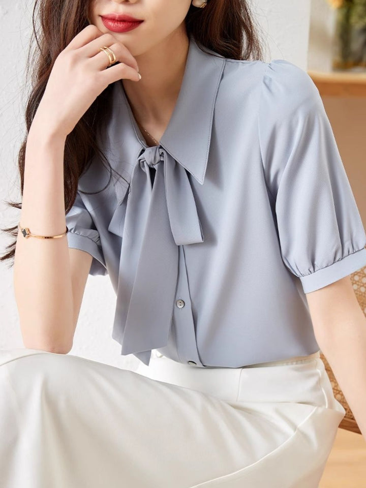 Classic Bow Chiffon Shirt - White