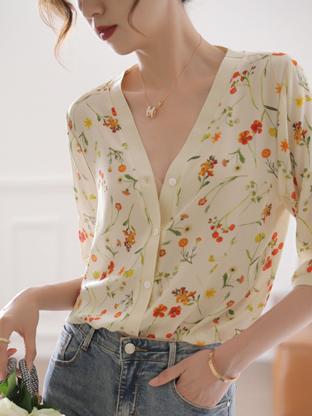 V-neck Floral Shirt