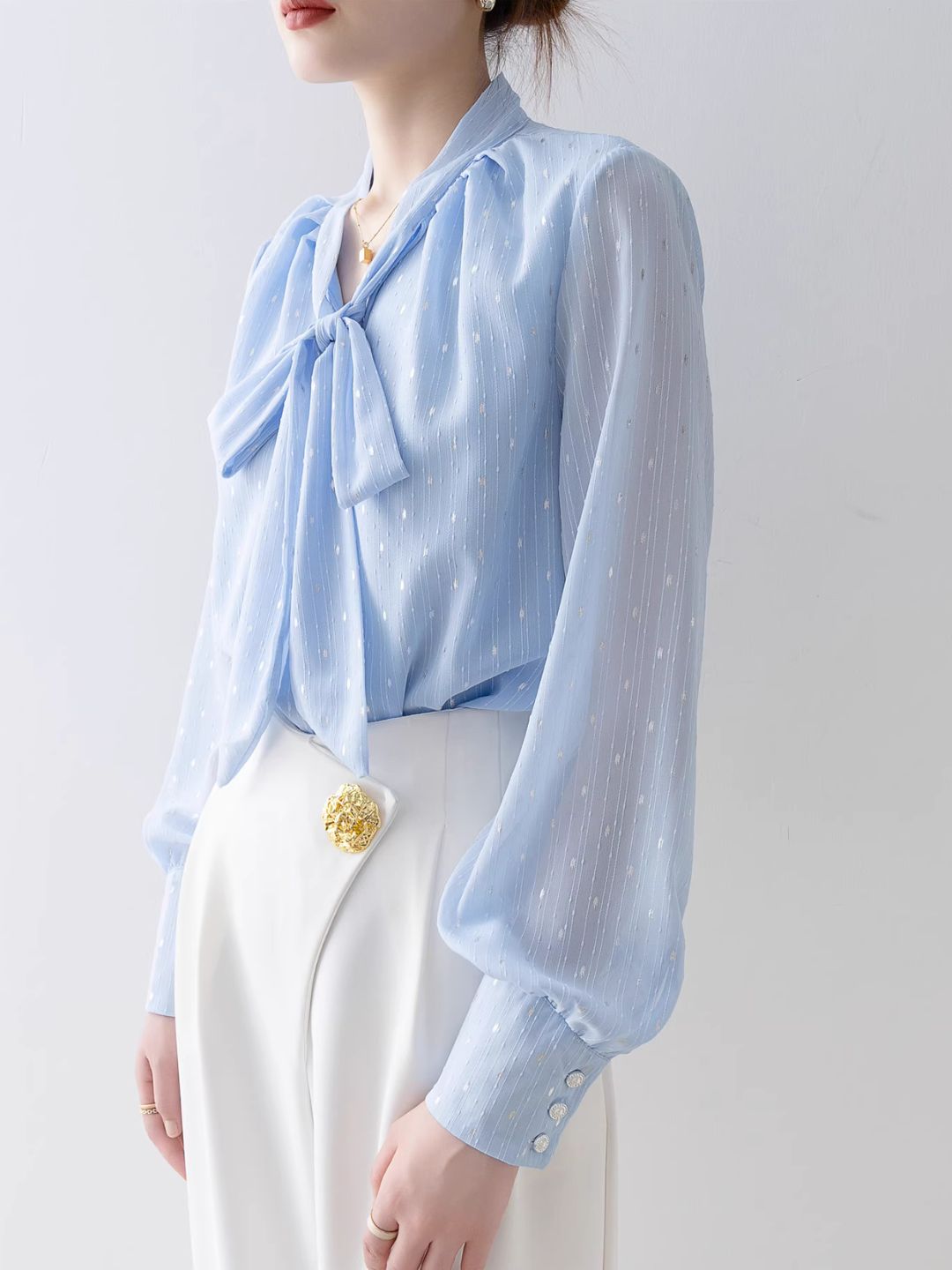 Loose V-Neck Bow Shirt